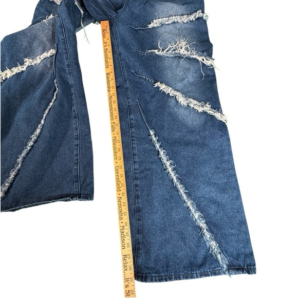 Manfinity XXL Men’s Distressed Wide Leg Jeans Heavy Shredding Streetwear Y2K - Picture 4 of 11